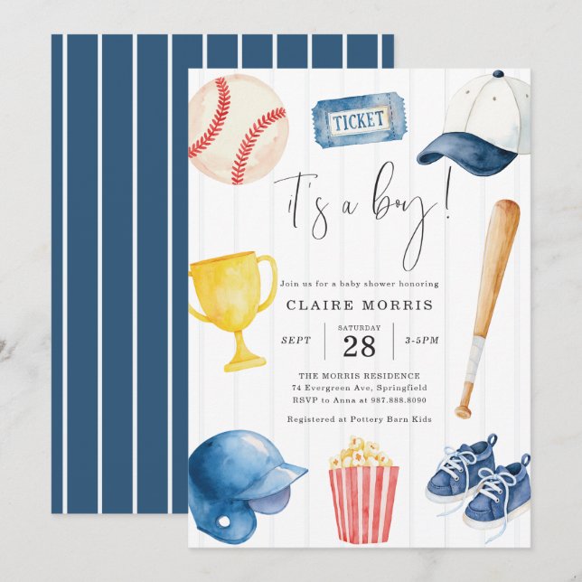 Baseball Baby Shower Invitation (Front/Back)