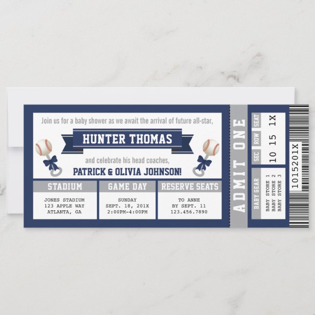 Baseball Baby Shower Invitation, Blue, Grey Invitation (Front)