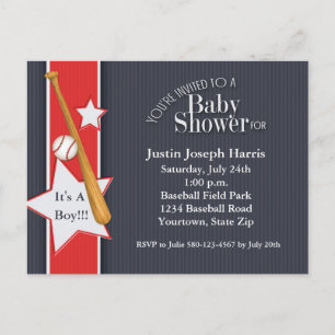 Baseball Baby Shower Invitation Navy Red