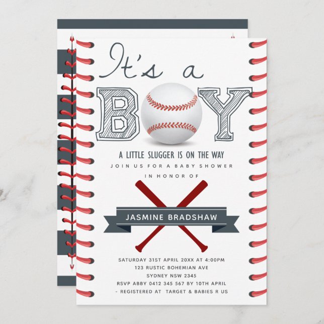 Baseball Baby Shower It's a Boy Invitation (Front/Back)