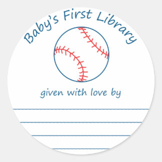 Baseball baby's first library bookplate classic round sticker
