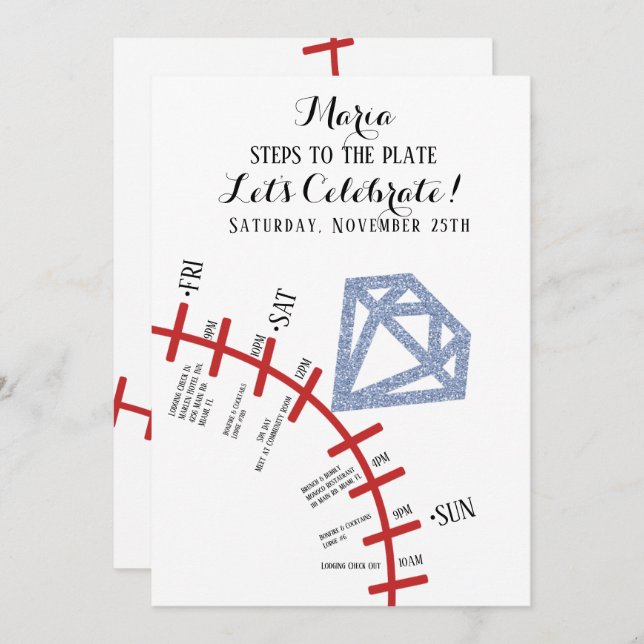 Baseball Bachelorette Weekend Getaway Itinerary Invitation (Front/Back)