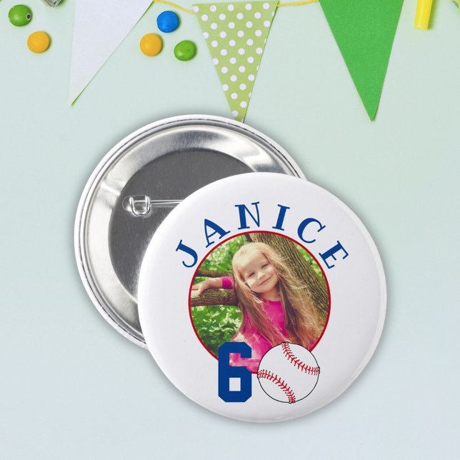 Baseball Ball 60th Birthday Photo  6 Cm Round Badge (Creator Uploaded)