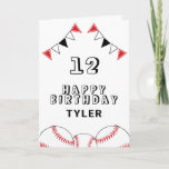 Baseball Ball and Flags Sports Kids Birthday Card<br><div class="desc">Baseball Ball and Flags Sports Kids Birthday Card. The design has baseball balls and birthday party bunting flags in red,  black and white colours. Add your name,  age and text and make your own birthday card. Great for boys and girls who love baseball.</div>