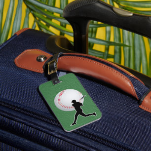 Baseball - Ball and Player silhouette Name Address Luggage Tag