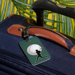 Baseball - Ball and Player silhouette Name Address Luggage Tag