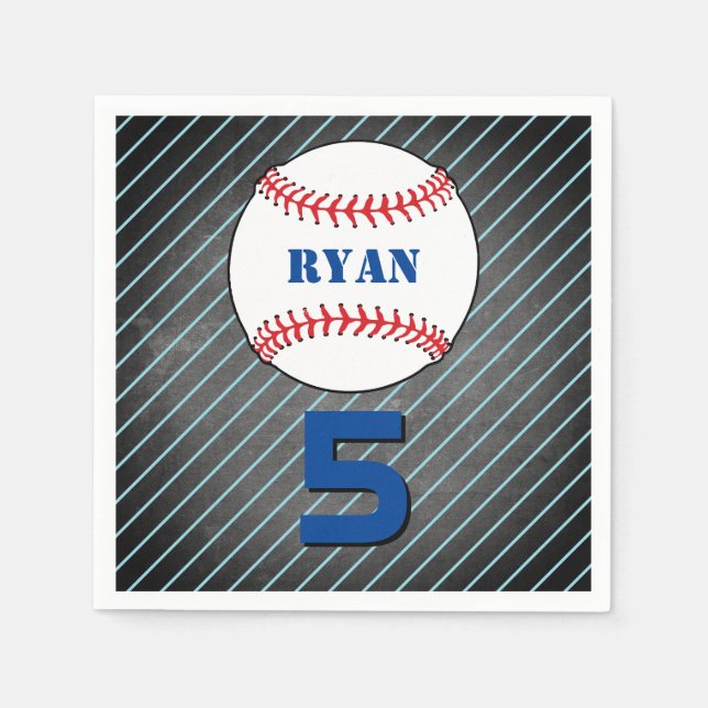 Baseball Ball Birthday Personalised Kids Party Napkin (Front)