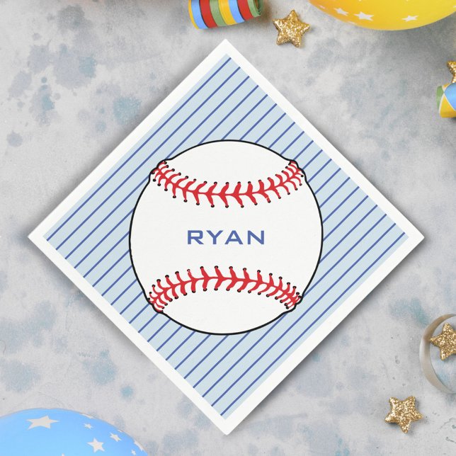 Baseball Ball Birthday Personalised Kids Party Napkin (Creator Uploaded)