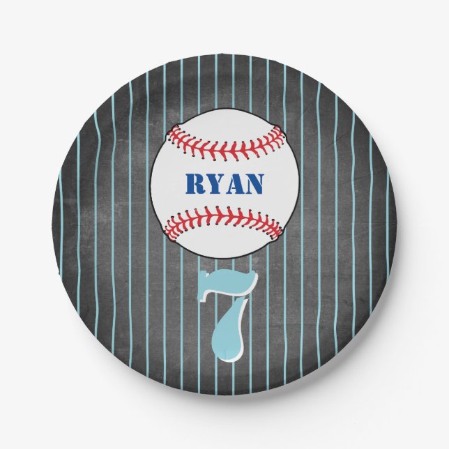 Baseball Ball Birthday Personalised Kids Party Paper Plate (Front)