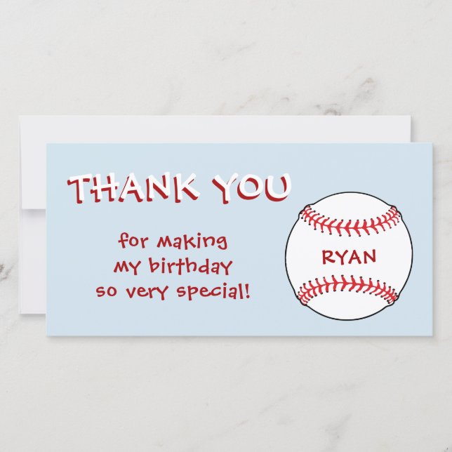 Baseball Ball Blue Birthday Boy Thank you Card (Front)