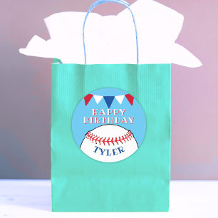 Baseball Ball Blue Kids Boy Name Happy Birthday Classic Round Sticker