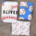 Baseball Ball Blue Pattern Kids Name Birthday  Wrapping Paper Sheet<br><div class="desc">Baseball Ball Blue Pattern Kids Name Birthday Wrapping Paper Sheets. Personalise with your name or erase the text.</div>