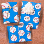 Baseball Ball Blue Pattern Kids Name  Wrapping Paper Sheet<br><div class="desc">Baseball Ball Blue Pattern Kids Name Birthday Wrapping Paper Sheets. Personalise with your name or erase the text. You can change the background colour - click the customise further and use the design tool.</div>