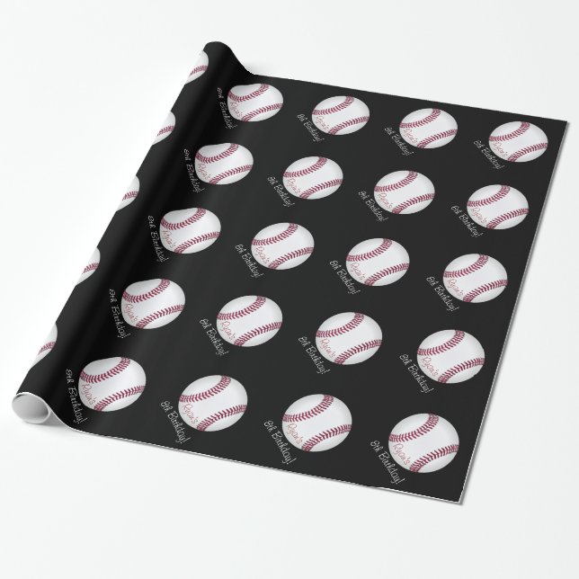 Baseball Ball Boy Birthday Personalised Name Wrapping Paper (Unrolled)