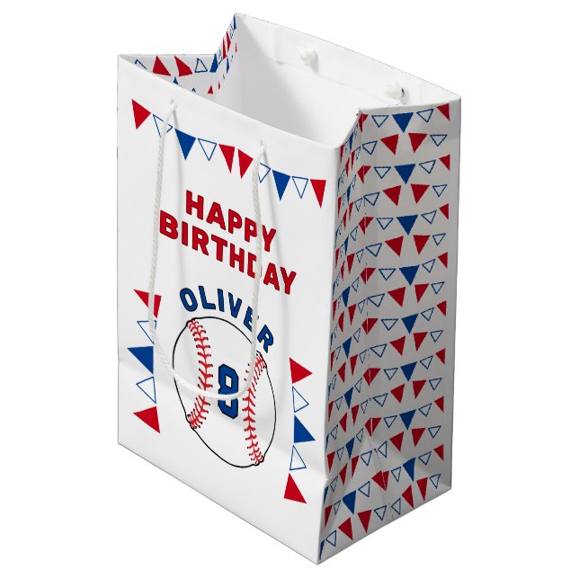 Baseball Ball Bunting Flags Kids Birthday  Medium Gift Bag (Front Angled)