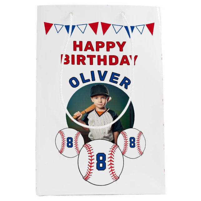Baseball Ball Bunting Flags Kids Birthday Photo Medium Gift Bag (Front)