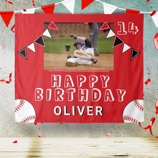 Baseball Ball Bunting Flags Photo Birthday Party  Tapestry (Creator Uploaded)