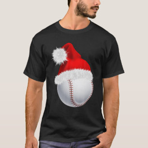 Baseball Ball Christmas Santa Hat Funny Sport Xmas T-Shirt