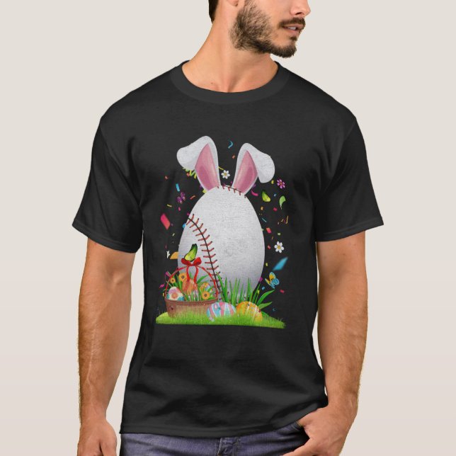 Baseball Ball Egg Bunny Ears Happy Easter Day Men  T-Shirt (Front)