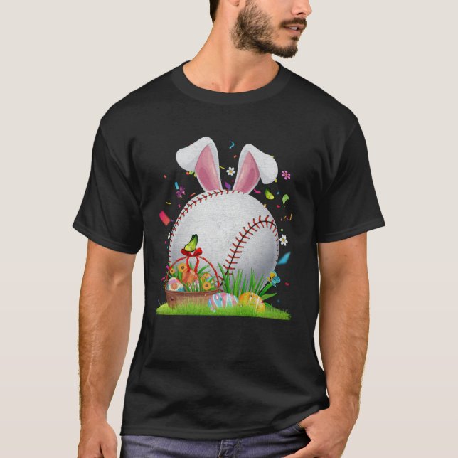 Baseball Ball Egg Bunny Ears Happy Easter Day Men  T-Shirt (Front)