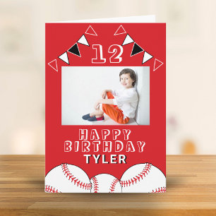 Baseball Ball Flags Sports Kids Photo Birthday Card