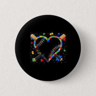 Baseball Ball Heart With Puzzle Pieces Autism Awar 6 Cm Round Badge