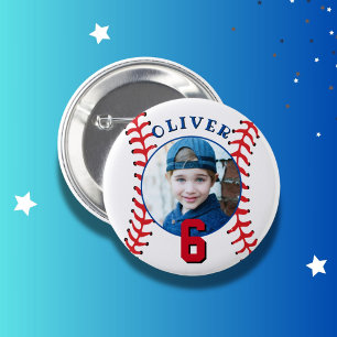 Baseball Ball Kids Birthday Photo 6 Cm Round Badge