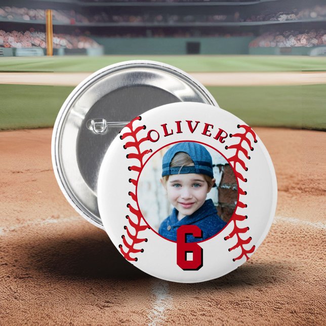 Baseball Ball Kids Birthday Photo 6 Cm Round Badge (Creator Uploaded)