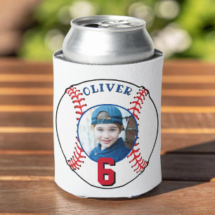 Baseball Ball Kids Birthday Photo Can Cooler