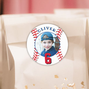 Baseball Ball Kids Birthday Photo Classic Round Sticker