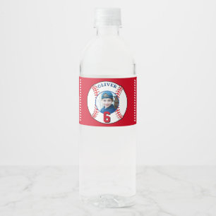 Baseball Ball Kids Birthday Photo Water Bottle Label