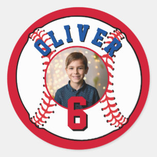 Baseball Ball Kids Photo Birthday Classic Round Sticker