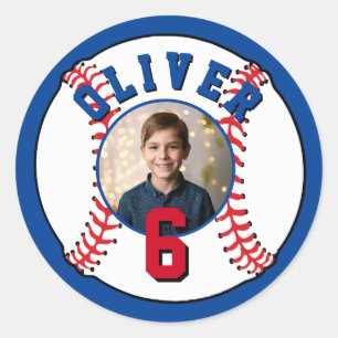 Baseball Ball Kids Photo Birthday Classic Round Sticker