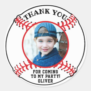 Baseball Ball Kids Photo Birthday Thank you Classic Round Sticker