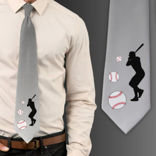 Baseball Ball Player Black Silhouette Grey Tie