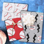 Baseball Ball Player Kids Name Birthday Wrapping Paper Sheet<br><div class="desc">Baseball Ball Player Kids Name Birthday Wrapping Paper Sheets. Silhouette of baseball players and baseball balls with custom name. Personalise with your name or erase the text.</div>