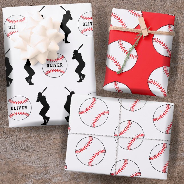 Baseball Ball Player Kids Name Birthday Wrapping Paper Sheet (Creator Uploaded)