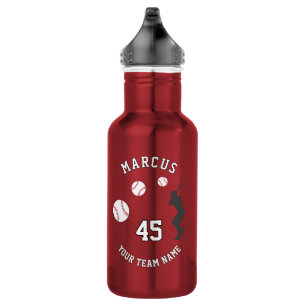 Baseball Ball Player Silhouette Name Team Number 532 Ml Water Bottle