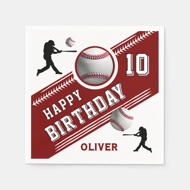 Baseball Ball Player Themed Birthday Party Napkin (Front)