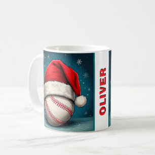 Baseball Ball Red Santa Hat Name Christmas  Coffee Mug
