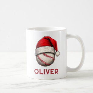 Baseball Ball Red Santa Hat Name Christmas  Coffee Mug