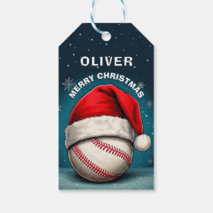 Baseball Ball Red Santa Hat Name Christmas Gift Tags