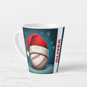 Baseball Ball Red Santa Hat Name Christmas  Latte Mug