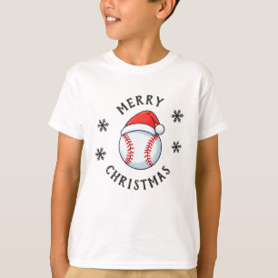 Baseball Ball Red Santa Hat Snowflake Christmas T-Shirt