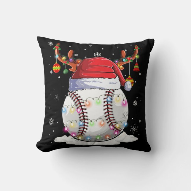 Baseball Ball Santa Hat Reindeer Christmas Lights  Cushion (Front)