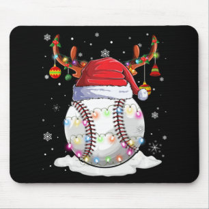 Baseball Ball Santa Hat Reindeer Christmas Lights Mouse Pad