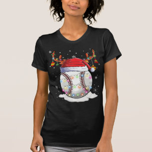 Baseball Ball Santa Hat Reindeer Christmas Lights T-Shirt