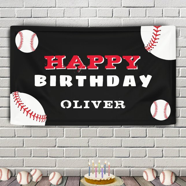 Baseball Ball Sports Black Kids Birthday Party Banner (Creator Uploaded)