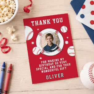 Baseball Ball Themed Birthday Party Photo Thank You Card