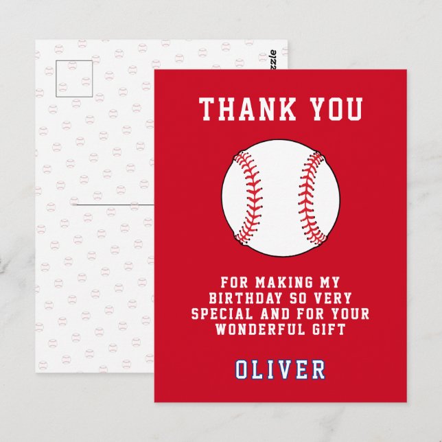 Baseball Ball Themed Kids Birthday Party Thank you Postcard (Front/Back)